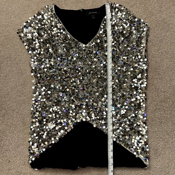 St. John Women´s Evening Silver Gold Beaded Sequin Short Sleeve Top Size P/S - Picture 13 of 13